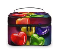 HJUQNGF Cosmetic Bag Portable Rainbow Colored Hearts Toiletry Bag Large Capacity Travel Makeup Bag Beauty Makeup Organizer for Full-Sized Shampoo Conditioner Brushes Set Makeup Accessories, white,