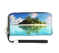 HJUQNGF Fall Autumn Leaves Wristlet Long Wallet Womens Purse Wallet Zip Clutch Large Capacity Leather Purse Credit Card Holder Coin Purse, Beautiful Island In The Sea, 20.0*10.5cm