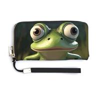 HJUQNGF Flowers on Table Wristlet Long Wallet Womens Purse Wallet Zip Clutch Large Capacity Leather Purse Credit Card Holder Coin Purse, Frog on the Ground, 20.0*10.5cm