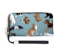 HJUQNGF Hawaiian Beach With Palm Trees Wristlet Long Wallet Womens Purse Wallet Zip Clutch Large Capacity Leather Purse Credit Card Holder Coin Purse, Raining Cats & Dogs, 20.0*10.5cm