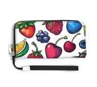 HJUQNGF Lake And Trees Wristlet Long Wallet Womens Purse Zip Clutch Large Capacity Leather Purse Credit Coin Purse, Berries and Fruits, 20.0*10.5cm