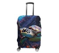 HJUQNGF Luggage Covers for 19-32 Inch, A Colorful Tropical Sea Turtle Suitcase Protector, Stretchable Durable Travel Luggage Cover, Washable Anti-Scratch Travel Bag Protector, white, M, Flower and