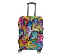 HJUQNGF Luggage Covers for 19-32 Inch, A Psychedelic Cat Suitcase Protector, Stretchable Durable Travel Luggage Cover, Washable Anti-Scratch Travel Bag Protector, white, M, Flower and Animals