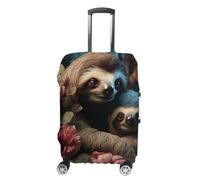 HJUQNGF Luggage Covers for 19-32 Inch, A Sloth And A Baby Sloth Suitcase Protector, Stretchable Durable Travel Luggage Cover, Washable Anti-Scratch Travel Bag Protector, white, Small, Flower and