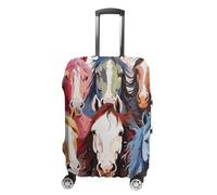 HJUQNGF Luggage Covers for 19-32 Inch, Colourful Cartoon Horses Suitcase Protector, Stretchable Durable Travel Luggage Cover, Washable Anti-Scratch Travel Bag Protector, white, M, Flower and Animals