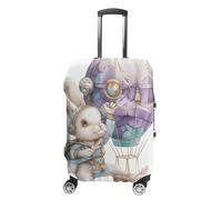 HJUQNGF Luggage Covers for 19-32 Inch, Rabbit on Hot Air Balloon Suitcase Protector, Stretchable Durable Travel Luggage Cover, Washable Anti-Scratch Travel Bag Protector, white, XL, Flower and Animals