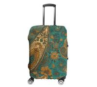 HJUQNGF Luggage Covers for 19-32 Inch, Yellow Paisley Pattern Suitcase Protector, Stretchable Durable Travel Luggage Cover, Washable Anti-Scratch Travel Bag Protector, white, L, Flower and Animals