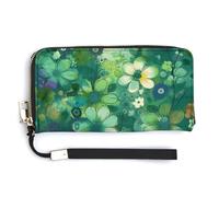 HJUQNGF Music Symbols Love Wristlet Long Wallet Womens Purse Zip Clutch Large Capacity Leather Purse Credit Coin Purse, Abstract Seasonal Green Floral, 20.0*10.5cm