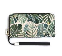 HJUQNGF Mystic Tarot Card Sun And Moon Face Wristlet Long Wallet Womens Purse Zip Clutch Large Capacity Leather Purse Credit Coin Purse, White ed Tropical Botanical Leaves, 20.0*10.5cm