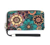 HJUQNGF Mystic Tarot Card Sun And Moon Face Wristlet Long Wallet Womens Purse Zip Clutch Large Capacity Leather Purse Credit Coin Purse, Bohemian Flower, 20.0*10.5cm