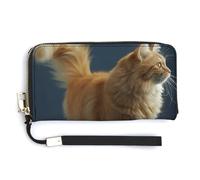HJUQNGF Nature Style Prints Wristlet Long Wallet Womens Purse Zip Clutch Large Capacity Leather Purse Credit Coin Purse, Cat Walks Forward, 20.0*10.5cm
