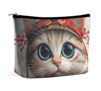 HJUQNGF Plant Pattern Cosmetic Bag Portable Toiletry Bag Large Capacity Travel Makeup Bag Beauty Makeup Organizer for Full-Sized Shampoo Conditioner Brushes Set Makeup Accessories, Cat with Big Eyes,