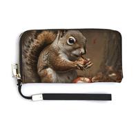 HJUQNGF Red Eyed Tree Frog Wristlet Long Wallet Womens Purse Zip Clutch Large Capacity Leather Purse Credit Coin Purse, A Squirrel Eats, 20.0*10.5cm