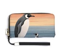 HJUQNGF Sea Shell Treasures Wristlet Long Wallet Womens Purse Zip Clutch Large Capacity Leather Purse Credit Coin Purse, Hand Drawn Penguin, 20.0*10.5cm