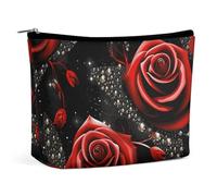 HJUQNGF Sweet Candy Cosmetic Bag Portable Toiletry Bag Large Capacity Travel Makeup Bags Beauty Makeup Organizer for Full-Sized Shampoo Conditioner Brushes Set Makeup Accessories, Red Roses and Stars