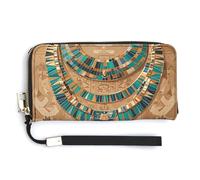HJUQNGF Tie-dye Blue Wristlet Long Wallet Womens Purse Wallet Zip Clutch Large Capacity Leather Purse Credit Card Holder Coin Purse, Egyptian Necklace, 20.0*10.5cm