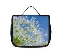 HJUQNGF Toiletry Bag for Women Travel Cosmetic Bag Dewdrops on Flowers Large Makeup Bag Hanging Cosmetic Organizer for Toiletries Accessories 3 In 1 Container, white, 22.5x18.5cm