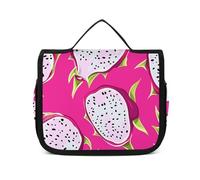 HJUQNGF Toiletry Bag for Women Travel Cosmetic Bag Lemon Clip Art Large Makeup Bag Hanging Cosmetic Organizer for Toiletries Accessories 3 In 1 Container, Red Dragon Fruit Pattern, 22.5x18.5cm