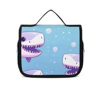 HJUQNGF Toiletry Bag for Women Travel Cosmetic Bag Lemon Clip Art Large Makeup Bag Hanging Cosmetic Organizer for Toiletries Accessories 3 In 1 Container, Cartoon Shark Pattern, 22.5x18.5cm