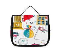 HJUQNGF Toiletry Bag for Women Travel Cosmetic Bag London Elements Pattern Large Makeup Bag Hanging Cosmetic Organizer for Toiletries Accessories 3 In 1 Container, white, 22.5x18.5cm