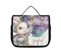 HJUQNGF Toiletry Bag for Women Travel Cosmetic Bag Rabbit on Hot Air Balloon Large Makeup Bag Hanging Cosmetic Organizer for Toiletries Accessories 3 In 1 Container, white, 22.5x18.5cm