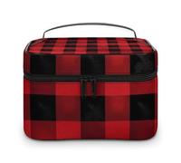 HJUQNGF Tree of Life Cosmetic Bag, Portable Toiletry Bag, Large Capacity Travel Makeup Bags, Beauty Organizer for Full-Sized Shampoo Conditioner Brushes Set Accessories, Red Black Buffalo Check Plaid,