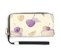 HJUQNGF White Marble Texture Wristlet Long Wallet Womens Purse Zip Clutch Large Capacity Leather Purse Credit Coin Purse, Cake and Cherry, 20.0*10.5cm