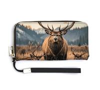 HJUQNGF Wildlife Hunting Deer Bear Elk Wristlet Long Wallet Womens Purse Zip Clutch Large Capacity Leather Purse Credit Coin Purse