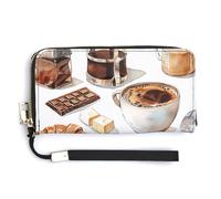 HJUQNGF With Peach Pattern Wristlet Long Wallet Womens Purse Zip Clutch Large Capacity Leather Purse Credit Coin Purse, Coffee and Chocolate, 20.0*10.5cm