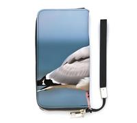 HJUQNGF Wristlet Long Wallet Womens Purse Butterfly Wallet Zip Clutch Leather Purse Large Capacity Coin Purse Credit Card Holder, Cute Seagull, 20x10.5cm