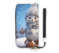 HJUQNGF Wristlet Long Wallet Womens Purse Nature Style Prints Flowers And Birds Wallet Zip Clutch Leather Purse Large Capacity Coin Purse Credit Card Holder, Cute Snowboard Snowman, 20x10.5cm