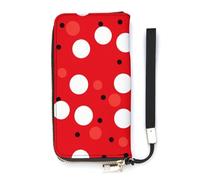 HJUQNGF Wristlet Long Wallet Womens Purse Neon Heart Pattern Wallet Zip Clutch Leather Purse Large Capacity Coin Purse Credit Card Holder, Frog and Green Algae red white polka dot, 20x10.5cm
