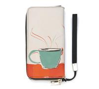 HJUQNGF Wristlet Long Wallet Womens Purse Neon Heart Pattern Wallet Zip Clutch Leather Purse Large Capacity Coin Purse Credit Card Holder, Two Coffee Cups, 20x10.5cm