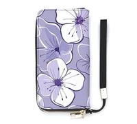 HJUQNGF Wristlet Long Wallet Womens Purse Neon Heart Pattern Wallet Zip Clutch Leather Purse Large Capacity Coin Purse Credit Card Holder, Purple Toned Flowers, 20x10.5cm