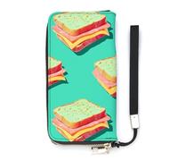 HJUQNGF Wristlet Long Wallet Womens Purse Neon Heart Pattern Wallet Zip Clutch Leather Purse Large Capacity Coin Purse Credit Card Holder, Sandwich Repeating Pattern, 20x10.5cm