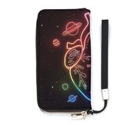 HJUQNGF Wristlet Long Wallet Womens Purse Neon Heart Pattern Wallet Zip Clutch Leather Purse Large Capacity Coin Purse Credit Card Holder, Neon Heart Pattern, 20x10.5cm