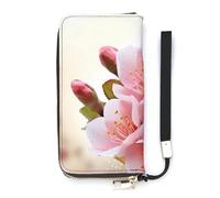 HJUQNGF Wristlet Long Wallet Womens Purse Peach Peony Wallet Zip Clutch Leather Purse Large Capacity Coin Purse Credit Card Holder, Blossom, 20x10.5cm