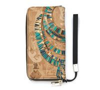 HJUQNGF Wristlet Long Wallet Womens Purse Tie-dye Blue Wallet Zip Clutch Leather Purse Large Capacity Coin Purse Credit Card Holder, Egyptian Necklace, 20x10.5cm