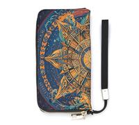 HJUQNGF Wristlet Long Wallet Womens Purse Tie-dye Blue Wallet Zip Clutch Leather Purse Large Capacity Coin Purse Credit Card Holder, Mystic Tarot Card Sun and Moon Face, 20x10.5cm