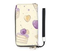 HJUQNGF Wristlet Long Wallet Womens Purse White Marble Texture Wallet Zip Clutch Leather Purse Large Capacity Coin Purse Credit Card Holder, Cake and Cherry, 20x10.5cm