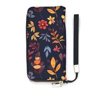 HJUQNGF Wristlet Long Wallet Womens Purse With Peach Pattern Wallet Zip Clutch Leather Purse Large Capacity Coin Purse Credit Card Holder, Maroon and Yellow, 20x10.5cm
