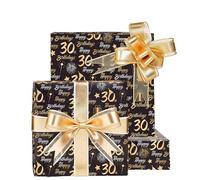Hjvvr 30th Wrapping Paper,5sheets 70x50cm Gold Black Paper,30 Year Old Birthday Paper