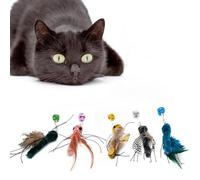 Hjvvr 5PCS Cat Wand Toy Refills - Interactive Feather Attachments with Bell & Insect Design, Teaser Replacement for Indoor Cats, Kittens