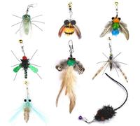 Hjvvr Cat Wand Toys,8pcs Insects Replica Cat Toys,Teaser Wand Attachment with Bells,Feather Road Refill for Indoor Kitten