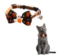 Hjvvr Halloween Black Cat Collar,1pc Adjustable Pumpkin Pet Collar,Halloween Ghost Bow Bib with Bell