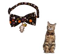Hjvvr Halloween Cat Collar,1pc Adjustable Black Theme Pet Collar,Halloween Skull Bow Bib with Bell