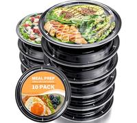 hjwanyin 10 Pack 24 oz Round Plastic Meal Prep Containers - Reusable BPA Free Food Containers with Airtight Lids - Microwavable, Freezer and Dishwasher Safe - Ideal Stackable Salad Bowls