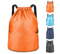 hjwanyin Drawstring Bag Waterproof Swim PE Bag Unisex Large Sports String Backpack Oxford Fabric Gym Sack for Travel Swimming School Holidays Climbing Hiking (Orange)