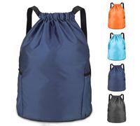 hjwanyin Drawstring Bag Waterproof Swim PE Bag Unisex Large Sports String Backpack Oxford Fabric Gym Sack for Travel Swimming School Holidays Climbing Hiking (Dark Blue)