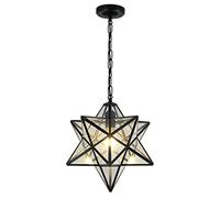 HJXDtech Height Adjustable Star Ceiling Pendant Light, Vintage Tiffany Style Stained Glass Hanging Lamp for Living Room, Dining Room and Hallway (Transparent)
